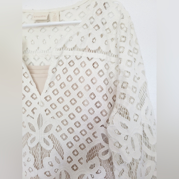 Chico's Women's Large Scale Lace +Cami Split Neck Top Ivory/Cream 2/Large - Picture 11 of 16
